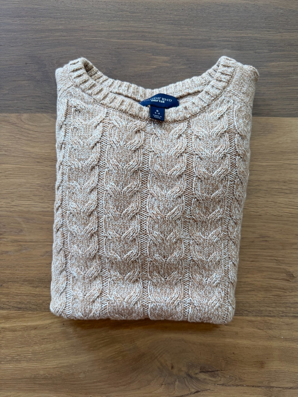 Lands' End Cream Cable Knit Crewneck Sweater